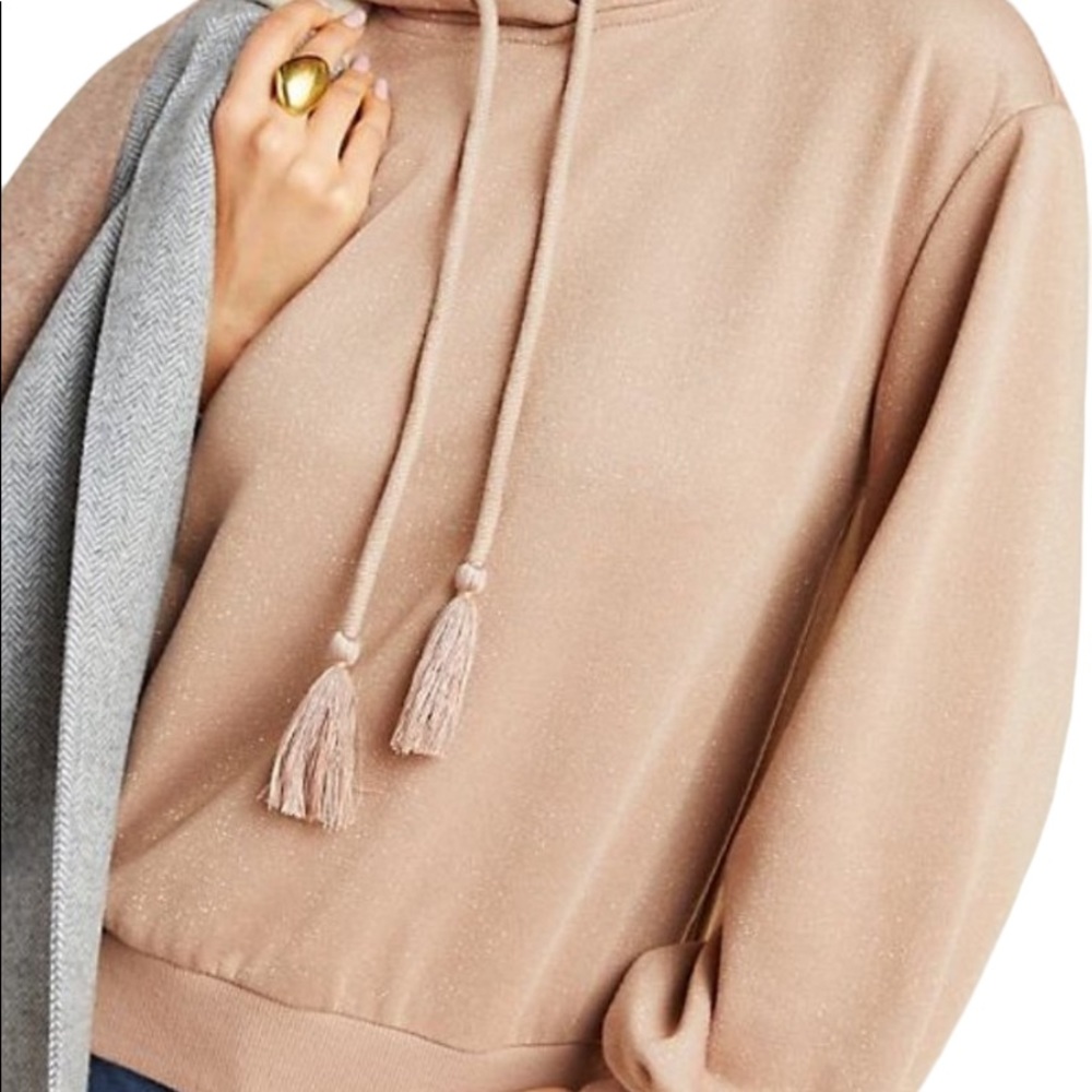 Anthropologie Current Air metallic blush hoodie tassels shimmer size medium